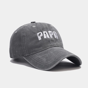 Washed dark gray baseball cap with PAPA fishing theme embroidery and curved brim