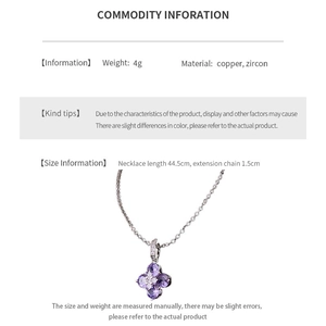 Detail specifications of zircon flower pendant necklace with copper material and dimensions