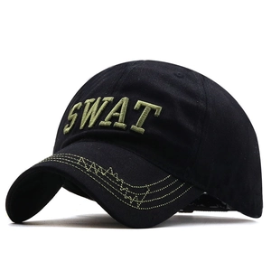Berretto da baseball SWAT nero in cotone con ricamo verde e cuciture tattiche militari