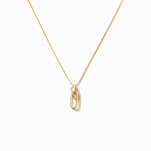 Minimalist S925 sterling silver interlocking double ring necklace with zircon inlay