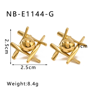 Detailed view of 18k gold plated ball earrings with size and weight dimensions