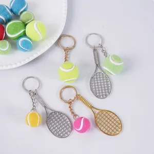 Mini Tennis Racket Ball Keychain Zinc Alloy Miniature Sports Model Bag Pendant Creative Souvenir Gift