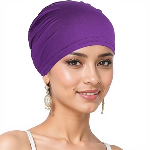 Close-up of purple elastic turban headwrap for women featuring a soft and stretchy fabric