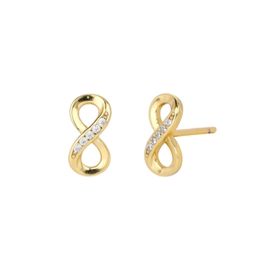 Elegant gold S925 sterling silver infinity stud earrings with sparkling zircon stones