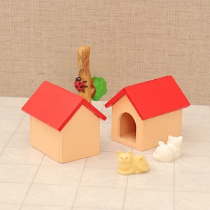 Miniature Wooden House Model Red Roof Arched Door DIY Dollhouse Accessories Micro Landscape Desktop Decoration Ornament