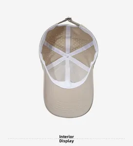 Interior view of breathable baseball cap showing laser-cut holes and mesh lining detail
