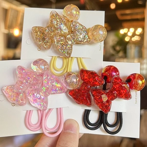 Glittery resin butterfly bow hair ties set with colorful sequins for girls