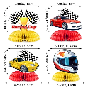 Décorations de fête d'anniversaire voiture de course avec centres de table en nid d'abeille