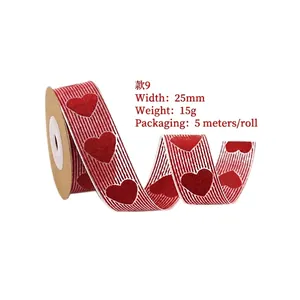 Red and white heart pattern ribbon 25mm width for wedding and Valentine gift wrapping