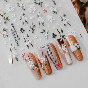 Adesivi Unghie Rilievo 5D Stile Cinese Fiori Calligraphie 3D Rilievo Autoadesivo Decorazione Manicure