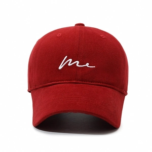 Classic red cotton baseball cap with me white embroidery and curved brim for unisex wear