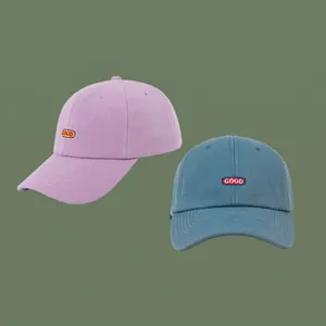 Classic cotton baseball cap with GOOD letter embroidery in lavender and grey blue