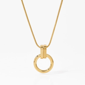Minimalist gold geometric circle pendant necklace with sleek snake chain for women