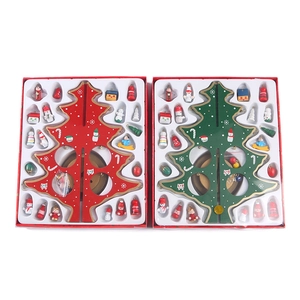 DIY wooden Christmas tree desktop ornaments in red and green sets with miniature charms