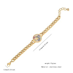 Detail of gold stainless steel Cuban chain bracelet with Evil Eye charm dimensions