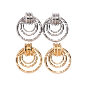 Polished geometric hollow circular earrings in gold and silver finishes, minimalist style