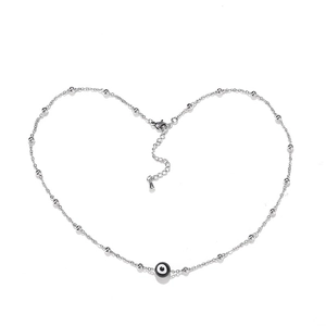Silver evil eye pendant necklace with blue glass bead and stainless steel chain