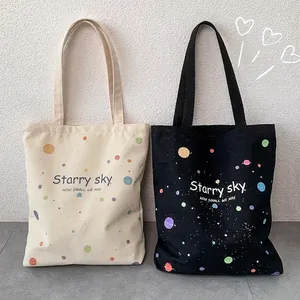 Sac Fourre-Tout En Toile Pour Femmes Imprimé Ciel Étoilé Planète Montgolfière Grande Capacité Fermeture Éclair Épaule