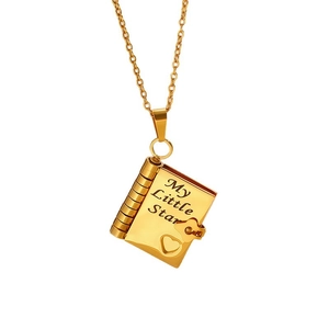 Titanium steel book locket necklace in gold with My Little Star engraving and heart detail