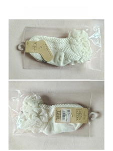 White cotton lace socks for girls in transparent packaging with retail hangtag