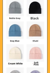 Knitted beanies displayed in six different colors with classic ribbed texture design