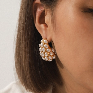Artificial Pearl Stud Earrings Stainless Steel Gold Plated Waterdrop Shape Retro Elegant Jewelry For Women