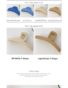 Detailed size specifications for crescent and T-shaped matte resin hair claw clips