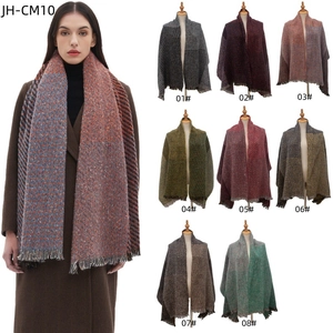 Classic checkered wool blend scarves with fringes in eight assorted color variations
