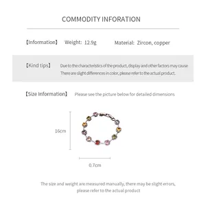 Size chart for the vintage zircon round bracelet with copper gold plating detail