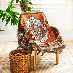 Bohemian Woven Throw Blanket Cotton Jacquard Tassels Sofa Cover Picnic Camping Decorative Ethnic Mystical