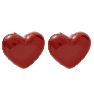 Retro Ancora red 3D heart stud earrings with glossy finish and silver needle posts