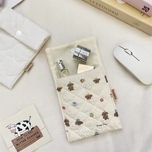Quilted mini bread dog storage pouch for menstrual pads with snap button closure