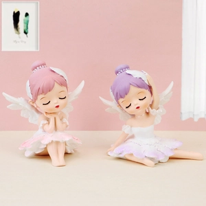 Cute Ballet Girl Angel Figurine Resin Vinyl Wing Feather Ornament Desk Decor Car Interior Cake Topper Nordic Gift