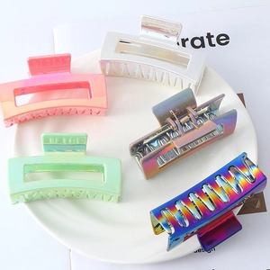 Set of 5 large rectangular holographic hair claw clips with iridescent gradient finish