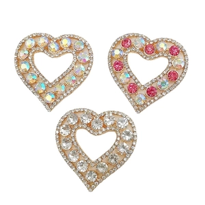 Three heart-shaped zinc alloy crystal charms with gold base for DIY phone cases and shoes