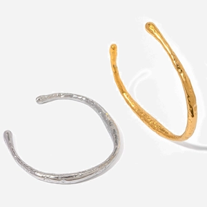 Irregular Stainless Steel Open Cuff Bracelet For Women 18K Gold Plated Lava Texture Geometric Personality Fashion Jewelry