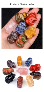 Macro shot of assorted natural crystal pig figurines in vibrant carved gemstones
