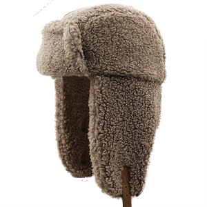 Winter brown sherpa fleece aviator hat with warm earflaps and adjustable chin strap