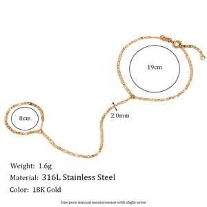 Minimalist 18K gold-plated pig nose chain ring bracelet combo with size measurements