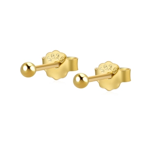 Macro detail of S925 sterling silver hallmark on golden sphere stud earrings back