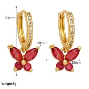 Detailed size chart showing 24mm height and 12mm width for the zircon butterfly earrings