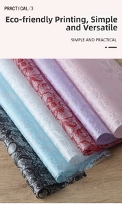 Detail showing various colors of lace-patterned waterproof matte floral wrapping paper