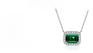 Macro detail of S925 sterling silver necklace with emerald cut 3ct gemstone