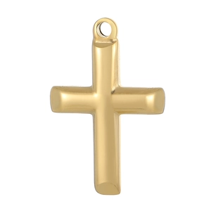 Polished gold stainless steel cross pendant with top ring for DIY jewelry making