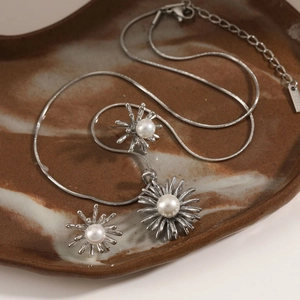 Parure de bijoux feu d'artifice en argent avec perles incluant collier et boucles d'oreilles