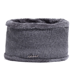 Grey winter knit neck warmer with thick faux fur lining and sport metal tag detail