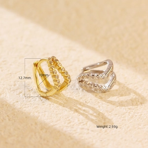 S925 sterling silver double-layer pavé hoop earrings with golden and silver finish