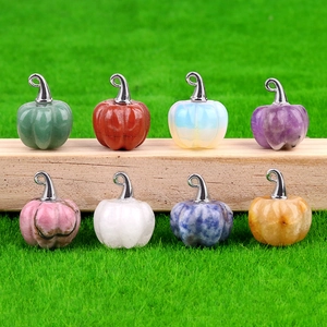 Natural Gemstone Pumpkin Pendant With Wizard Hat Halloween Jewelry Making DIY Crystal Stone Charms Craft