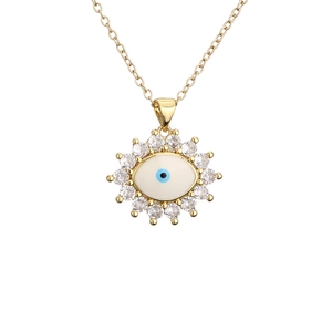 Golden Evil Eye pendant necklace with micro-pave cubic zirconia and blue enamel eye