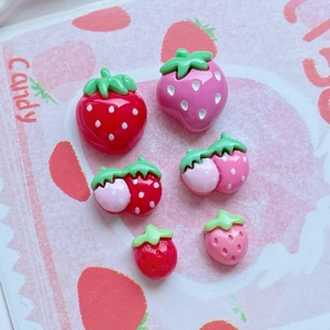 Mini resin strawberry charms in pink and red colors for DIY hair clips and jewelry making